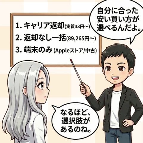 iphone16 安く買える販売サイト4コマ③ | 安く買う匠 iPhone16 安く買える販売サイト4コマ③