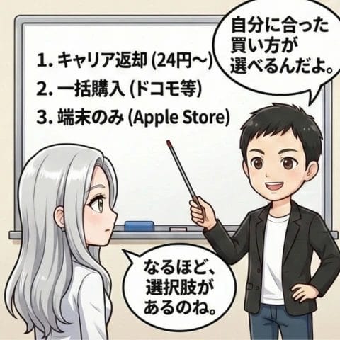 iphone16e 安く買える販売サイト4コマ③ | 安く買う匠 iPhone16e 安く買える販売サイト4コマ③